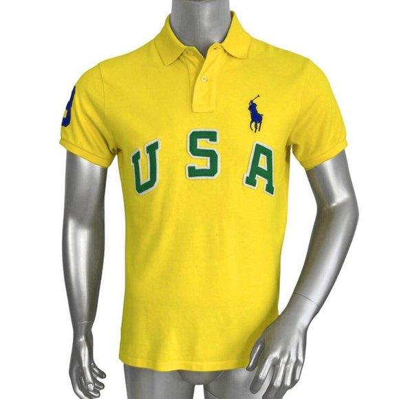 NEW Vintage Polo Ralph Lauren Shirt! Bright YellowHuge USA Big Pony Custom Fit